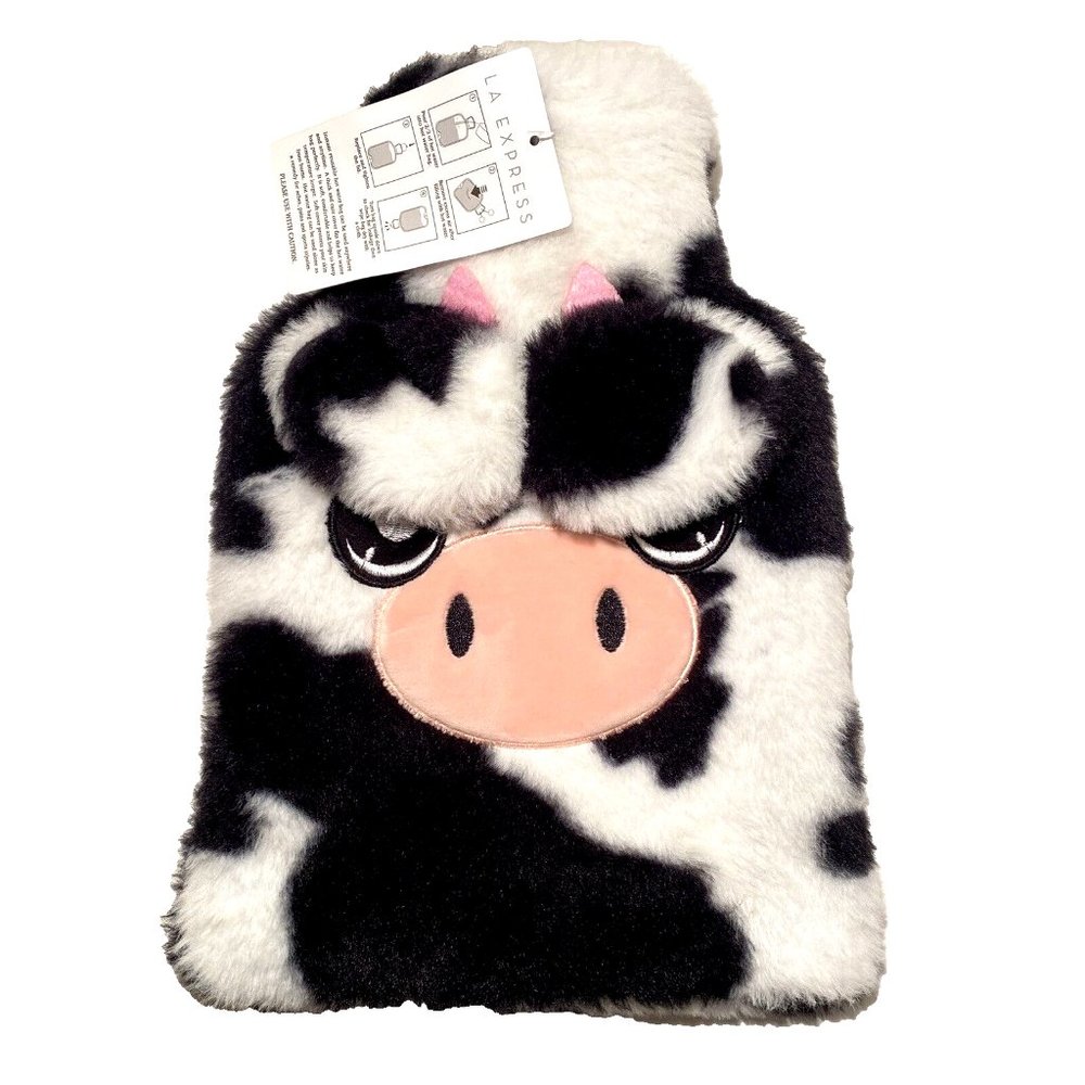 Cow Hot Water Bottle Cute Soft Plush Water Bag Heat Therapy Black White New